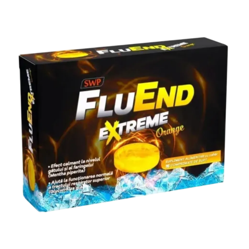 Fluend Extreme cu aroma de portocale, Sun Wave Pharma, 16 comprimate de supt Fluend Extreme cu aroma de portocale, Sun Wave Pharma, 16 comprimate de supt
